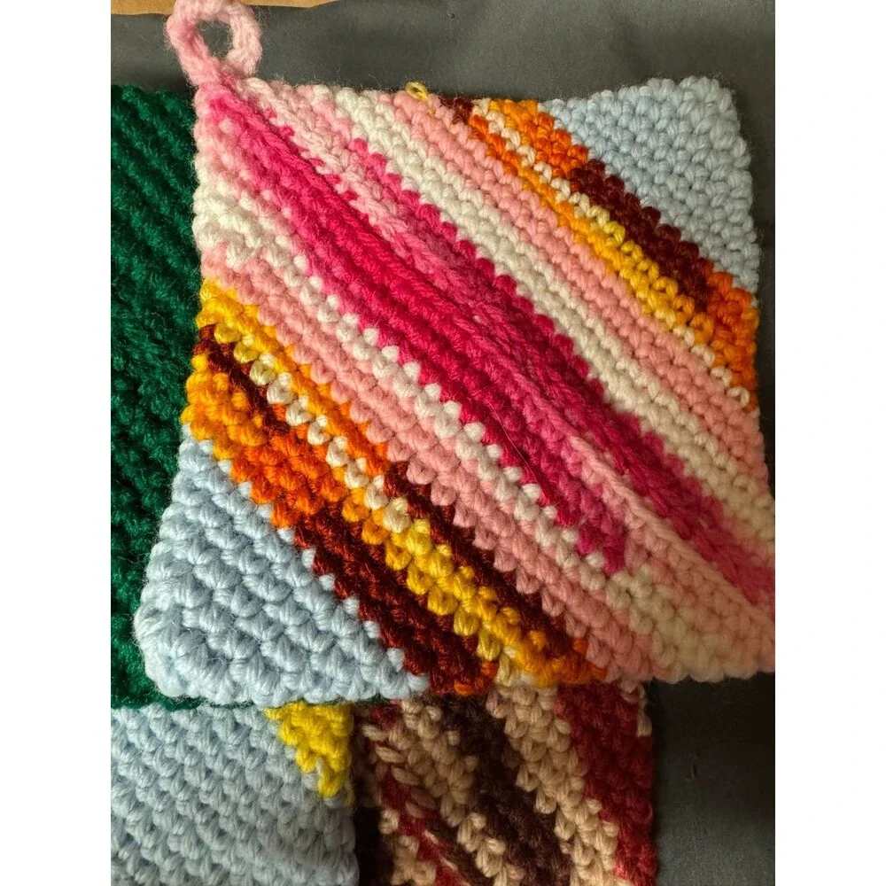 Lot of 8 Handmade Crochet Potholders Hot Pads Trivets Colorful Retro Vintage